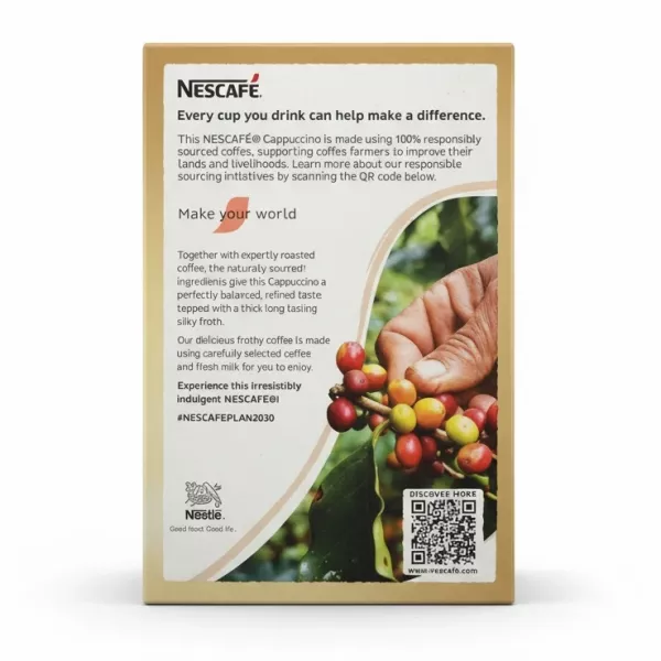 Back of box with product description and QR code