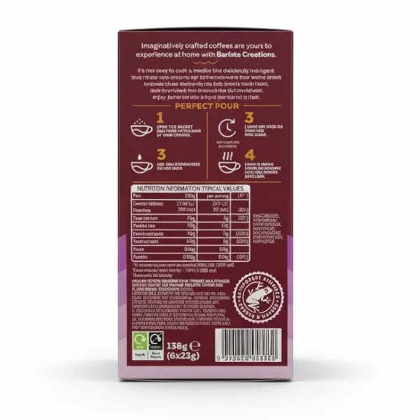 Costa Coffee Barista Creations Millionaires Mocha back packaging with instructions and ingredients