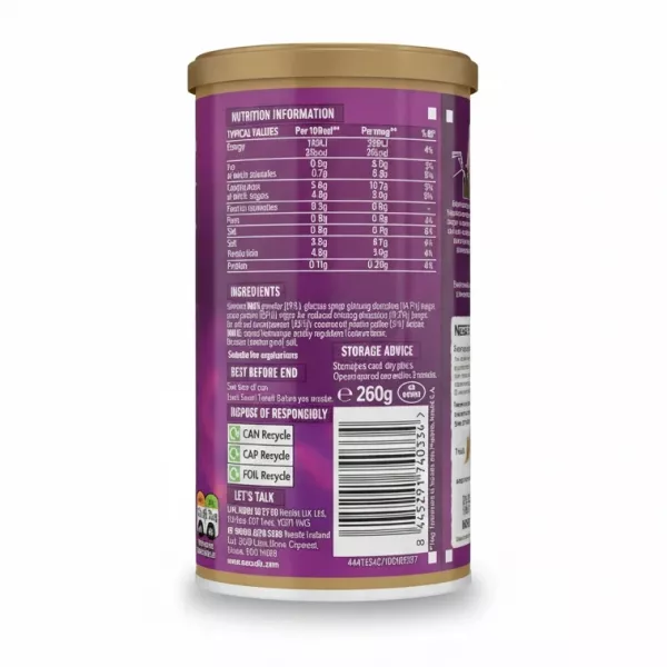 Back label showing ingredients, nutrition facts, and storage advice of Nescafé Green Triangle Mocha