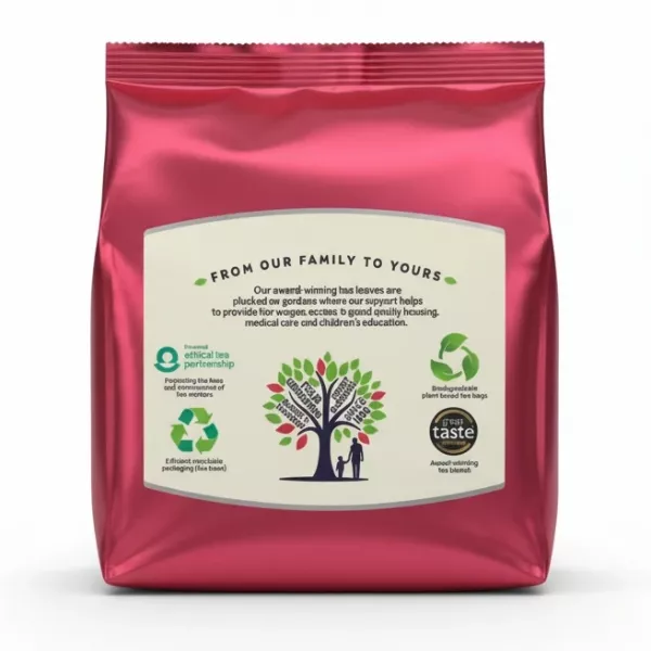 Thompson's Everyday Tea Bags pack back view with ethical sourcing info