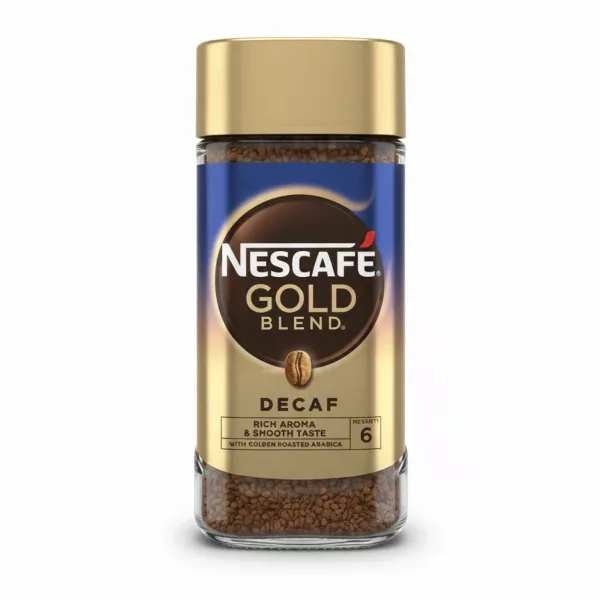Nescafe Gold Blend Decaf instant coffee jar front label
