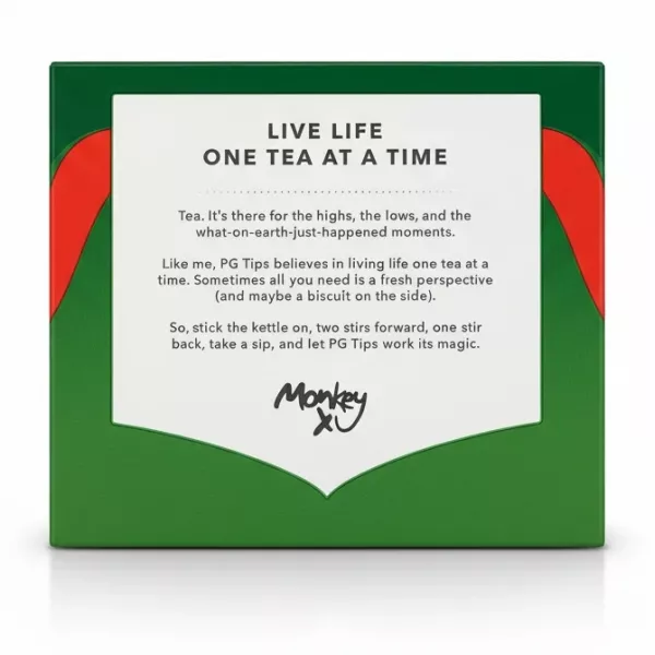 Back of PG Tips box with brewing and brand story