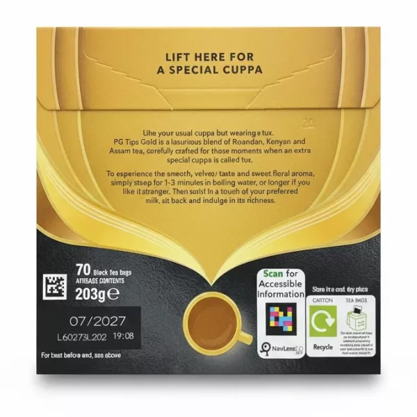 PG Tips Gold tea bags box back with brewing instructions