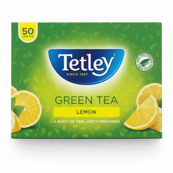Tetley Green Tea Lemon box front packaging