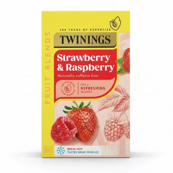 Twinings Strawberry & Raspberry Tea box front view