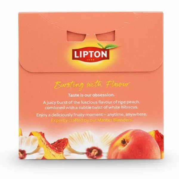 Back of Lipton Peach Paradise Tea box with flavour description