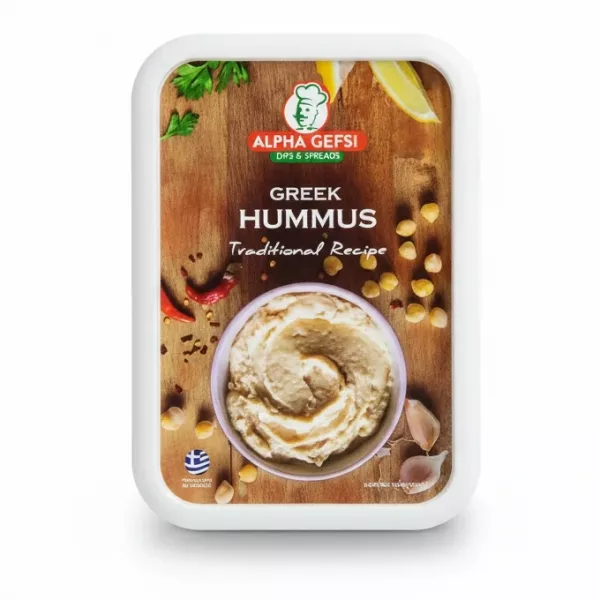 Container of Alpha Gefsi Greek Hummus traditional recipe