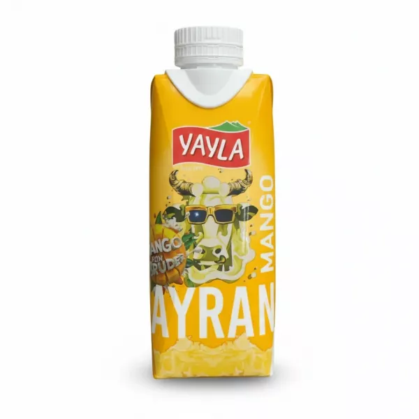 Yayla mango ayran tetra pack held in hand