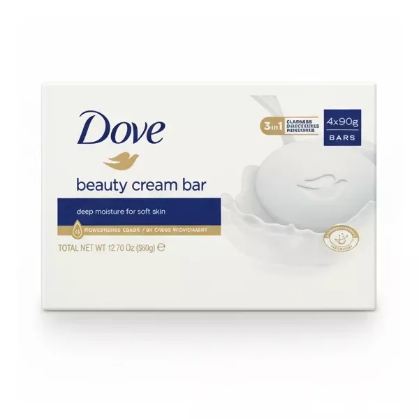 Box of Dove beauty cream bars containing four bars