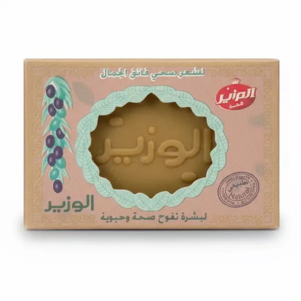 Al Wazeer soap in cardboard packaging with olive branch illustration