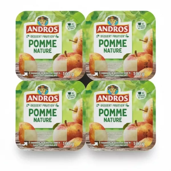 Andros Pomme Nature apple dessert four-pack with printed labels