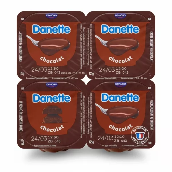Four-pack of Danette chocolate creamy dessert cups in sealed containers