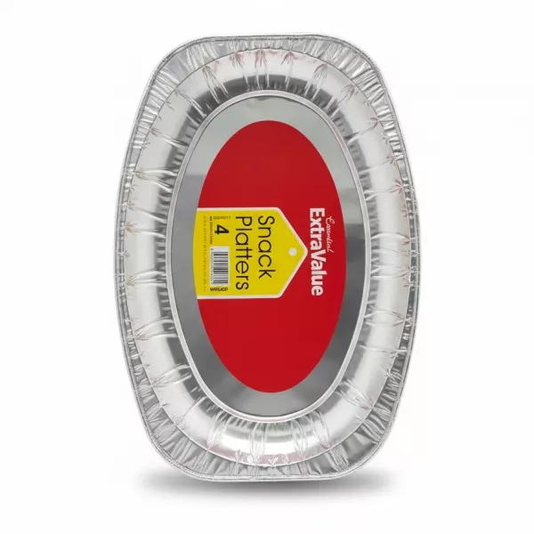 Set of aluminium snack platters in packaging