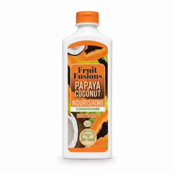 Bottle of Fruit Fusions Papaya & Coconut Nourishing Conditioner with orange cap