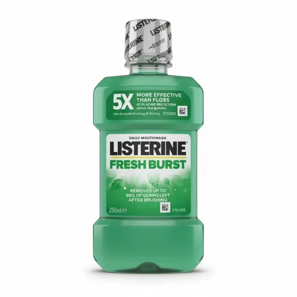 Bottle of Listerine Fresh Burst mouthwash 250ml front view