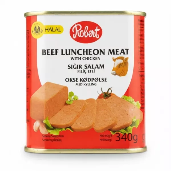 Front view of Robert Beef Luncheon Meat with Chicken 340g tin