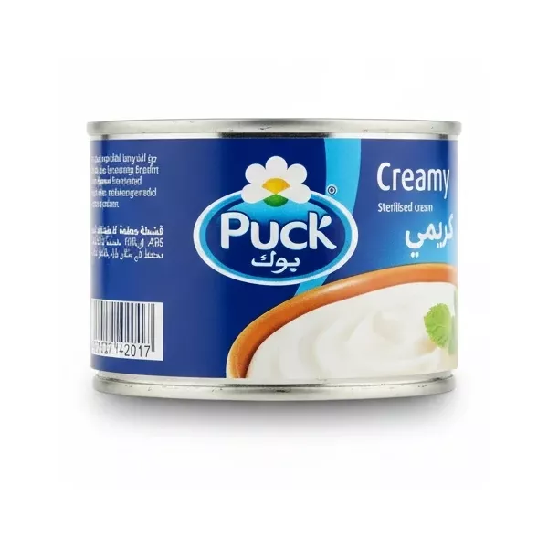 Puck Creamy Sterilised Cream tin showing front label