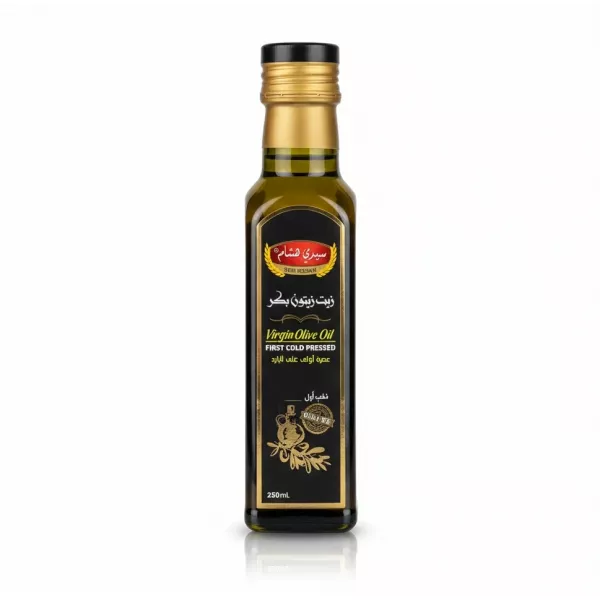 Sedi Hisham Virgin Olive Oil front label bottle with gold cap