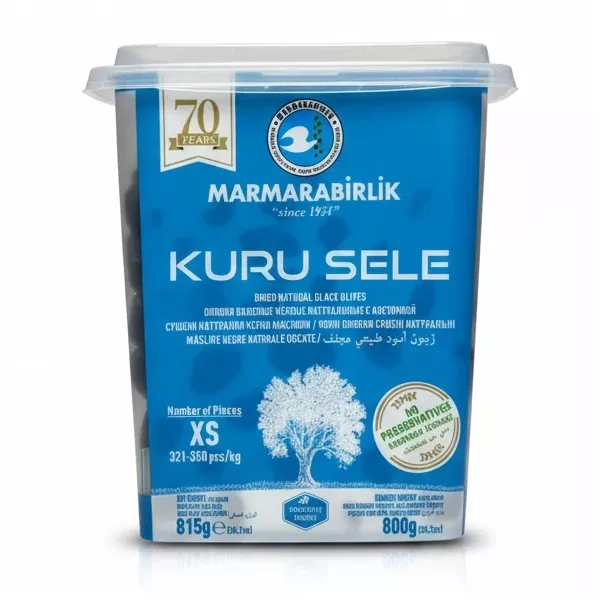 Marmarabirlik dried natural black olives container front label