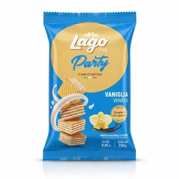 Blue pack of Lago Party Vanilla Wafers front view