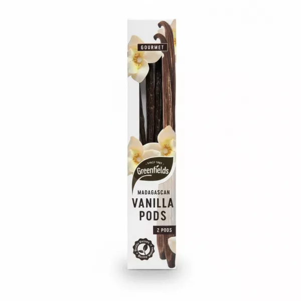 Pack of Greenfields Madagascan vanilla pods with floral design packaging