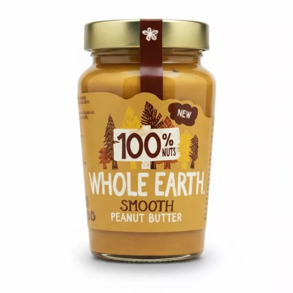Jar of Whole Earth 100% nuts smooth peanut butter front label