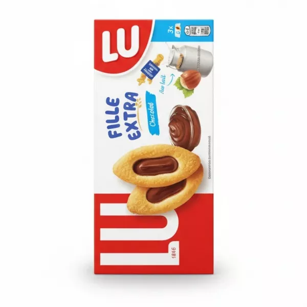 Box of LU Lulu Extra Chocolat biscuits with chocolate-filled centre
