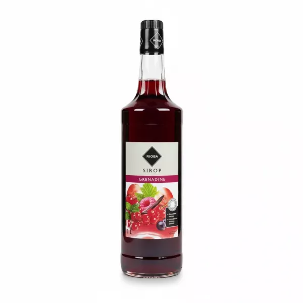 Rioba Grenadine Syrup bottle front view with fruit label