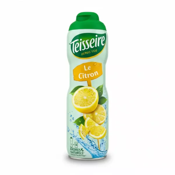 Bottle of Teisseire Lemon Syrup with green cap