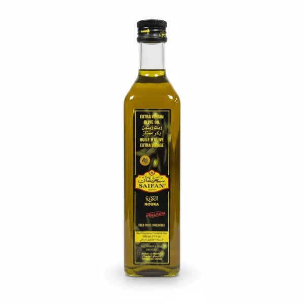 Bottle of Saifan Extra Virgin Olive Oil front label