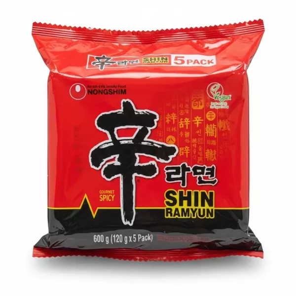Pack of Nongshim Shin Ramyun spicy instant noodles 5-pack