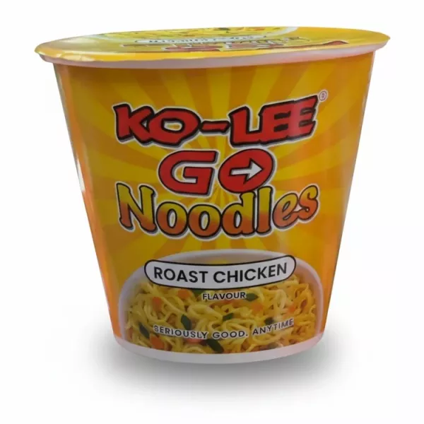 Ko-Lee Go Noodles Roast Chicken flavour cup packaging prominent and on white background