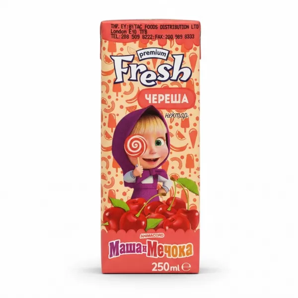 Fresh Cherry Nectar Juice 250ml front view with cartoon character