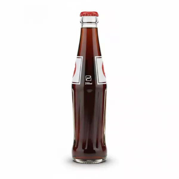 Zamzam glass cola bottle back view showing 250ml volume label