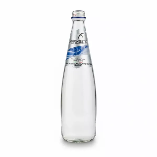 San Benedetto sparkling mineral water clear glass bottle front view