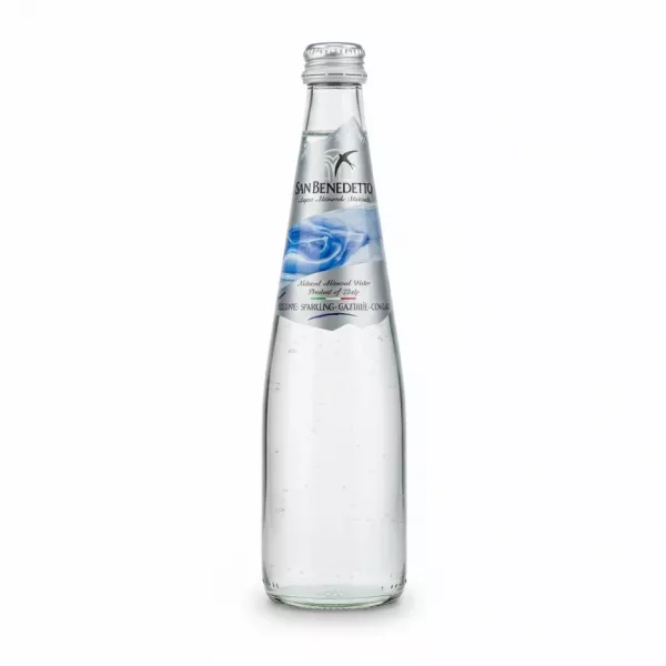 San Benedetto sparkling mineral water glass bottle front view