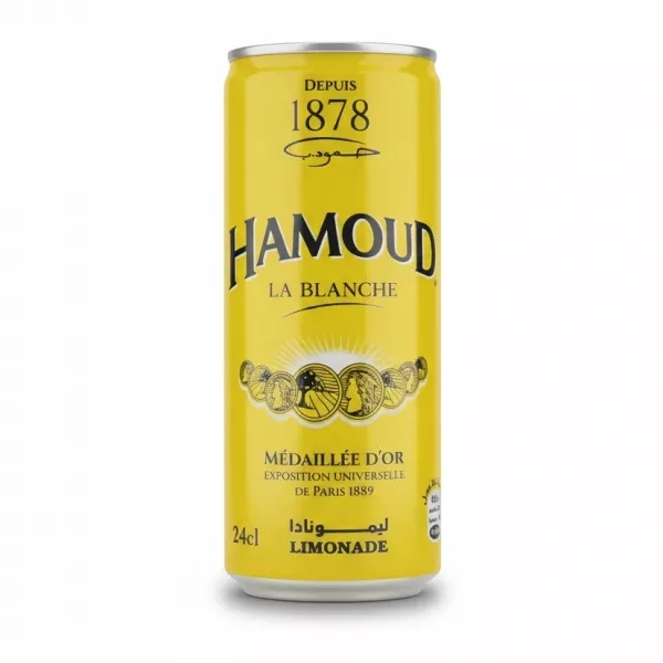 Hamoud La Blanche Limonade bright yellow can front view