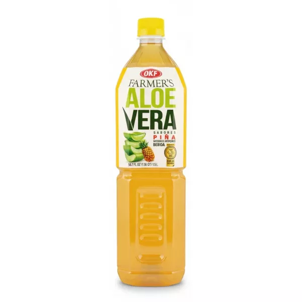 Front view of OKF Farmer's Aloe Vera Pineapple Drink bottle