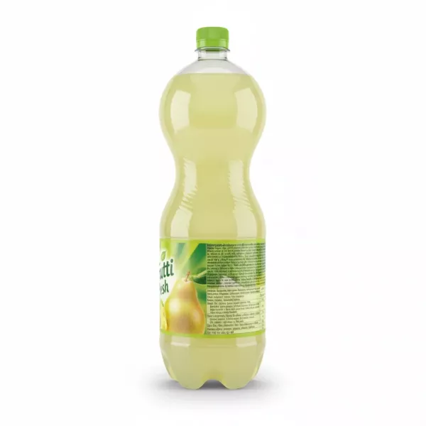 Frutti Fresh pear juice bottle side view with ingredients text