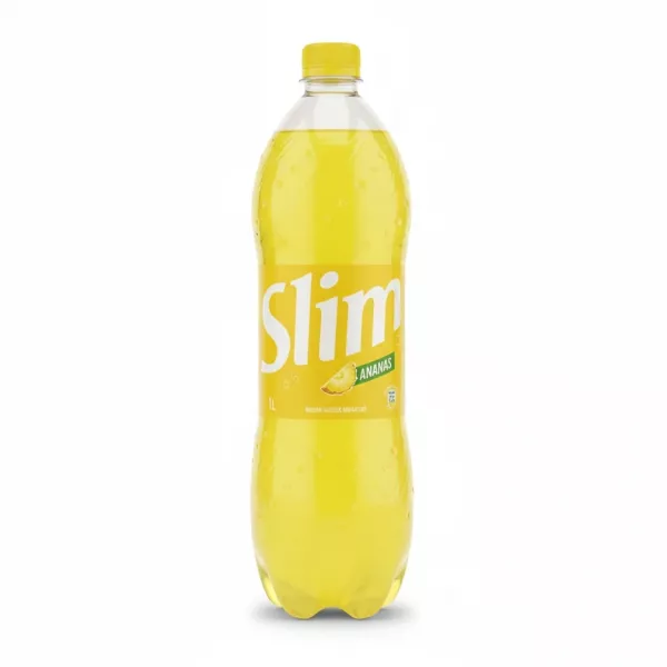 Slim brand pineapple flavoured sparkling soft drink in a yellow 1L plastic bottle front view