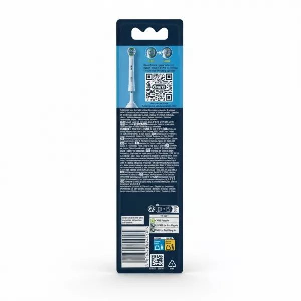 Back of Oral-B Pro Precision Clean brush heads pack showing product details, barcode, and recycling information