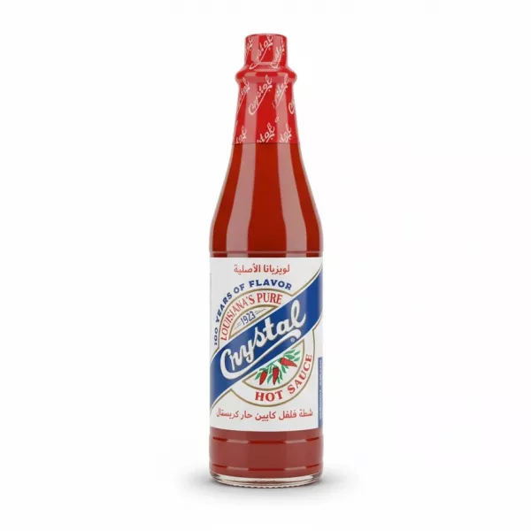 Bottle of Crystal Hot Sauce with red cap and label