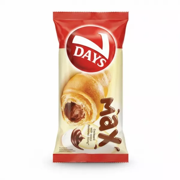 7 Days croissant with cocoa filling in packaging on a white background