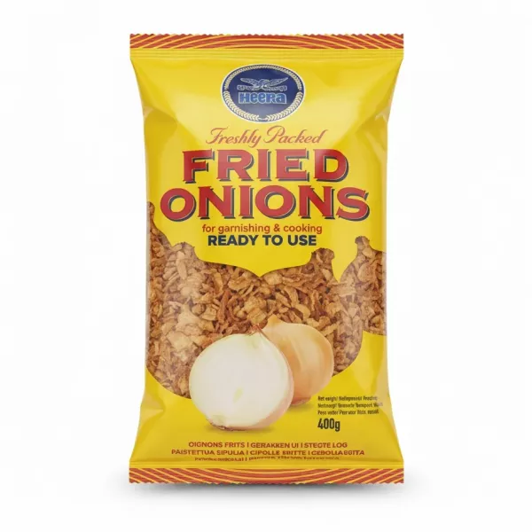 packet of Heera fried onions with onion illustration