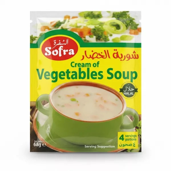 Packet of Sofra Cream of Vegetables Soup on a white background