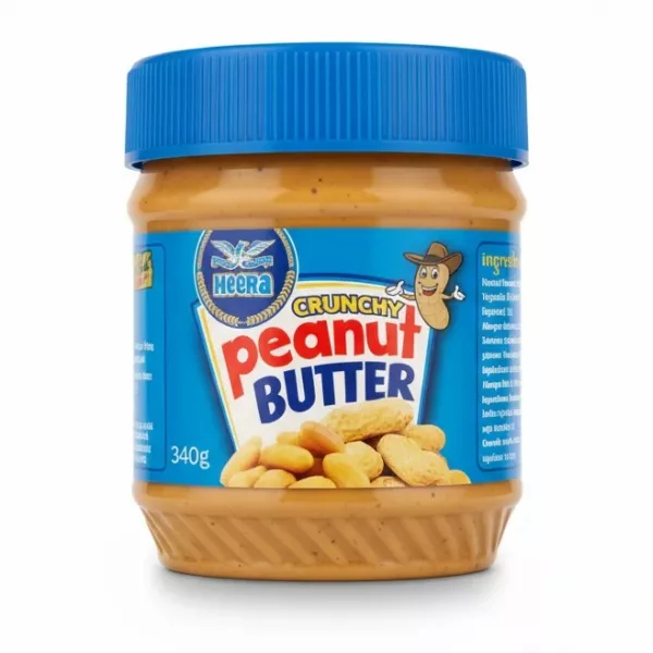 jar of Heera crunchy peanut butter with blue lid