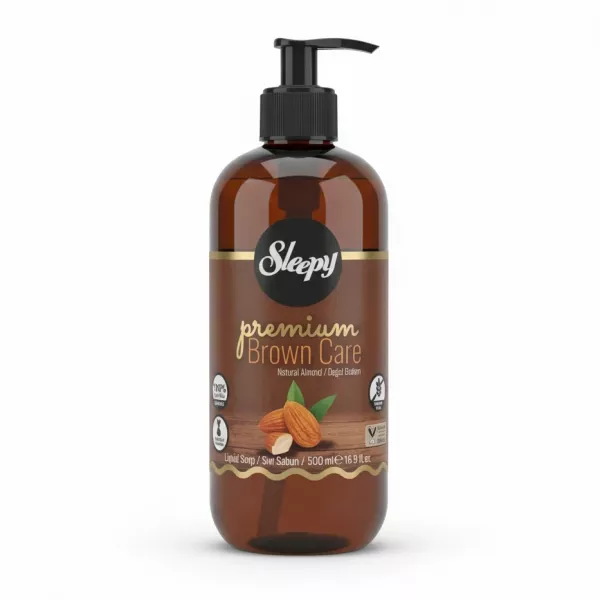 Sleepy premium brown care natural almond liquid soap bottle front