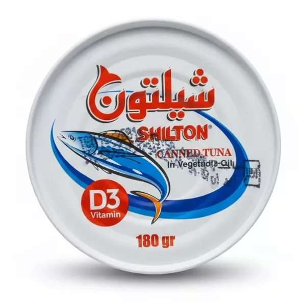 Top view of Shilton canned tuna in vegetable oil 180g tin