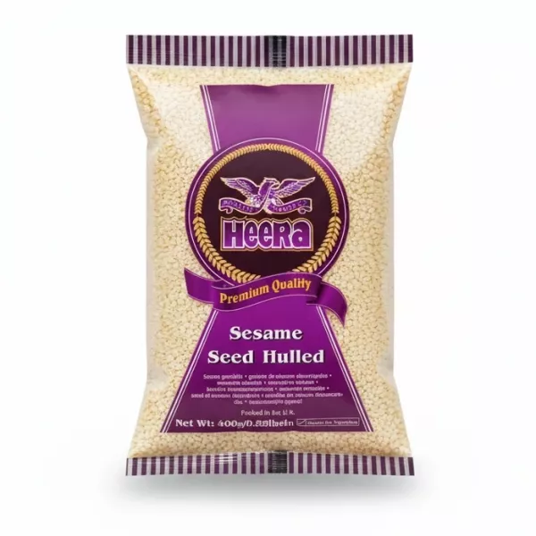 Packet of Heera Hulled Sesame Seeds with purple label and premium quality badge