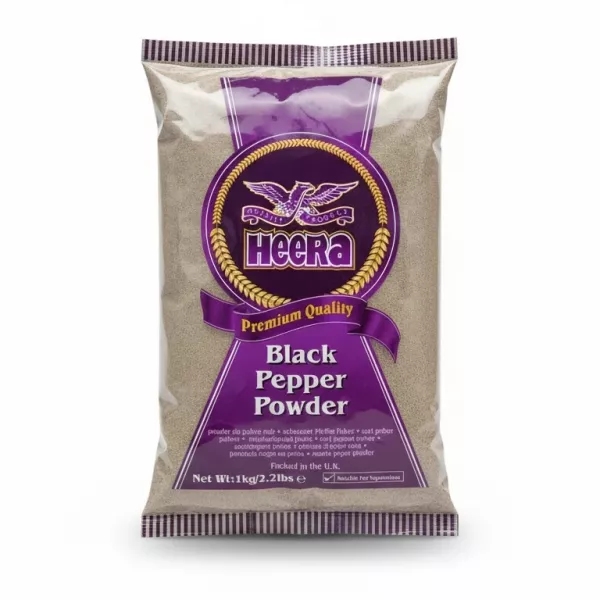 Packet of Heera Black Pepper Powder with purple and gold design